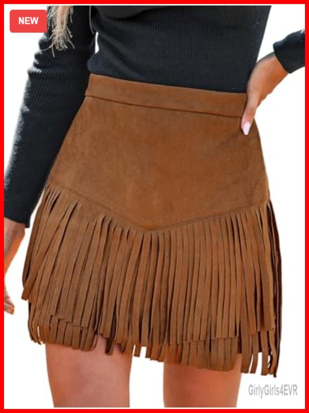 Faux Suede Fringe Mini Skirt High Waist Western Cowgirl Fringe Hem